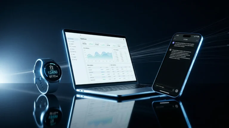 Multiple modern tech devices showing key technology trends in 2026